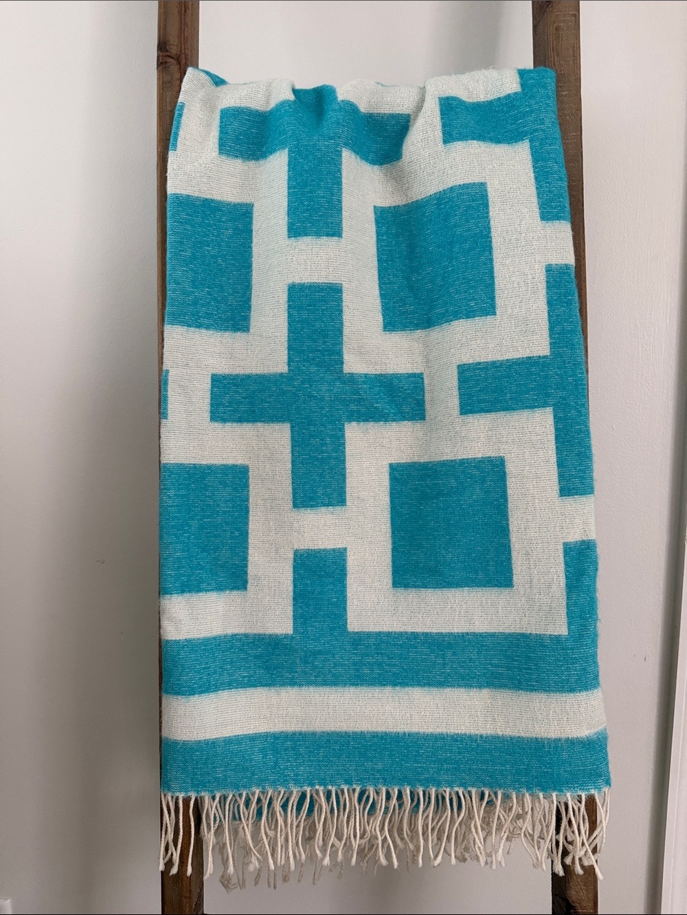Jonathan Adler Nixon Baby Alpaca Throw Blanket Turquoise Made In Peru